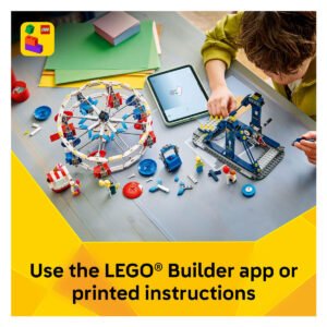 LEGO Creator reuzenrad bouwen met app en papieren instructies op tafel