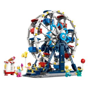 Compleet LEGO reuzenrad met minifiguren en pretpark sfeer