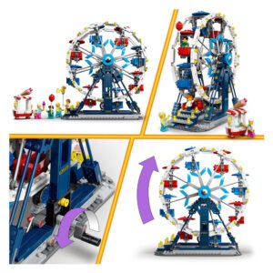 Gedetailleerd LEGO reuzenrad model met blauwe en witte constructie