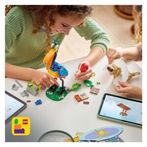 Kinderen bouwen LEGO Disney Pixar Up Kevin en Dug met Builder app
