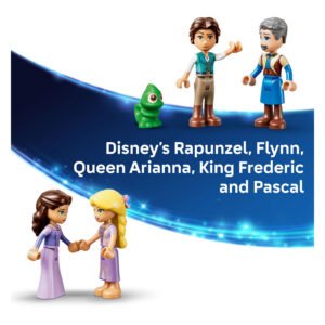 LEGO Disney Rapunzels Kasteel 43297 minifiguren Rapunzel, Flynn, Arianna, Frederic en Pascal