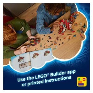 Kinderen bouwen LEGO DREAMZzz Dino Ruimteschip met bouwinstructies