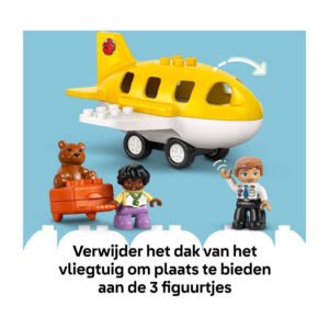 LEGO DUPLO vliegveld met geel vliegtuig, piloot, kind en teddybeer
