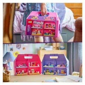 LEGO Friends Creatieve Poppenhuiskoffer gesloten en geopend met speelkamers