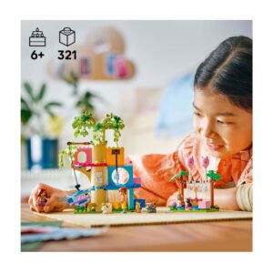 Kind speelt met LEGO Friends kattenverjaardagsfeestje bouwset van 321 onderdelen