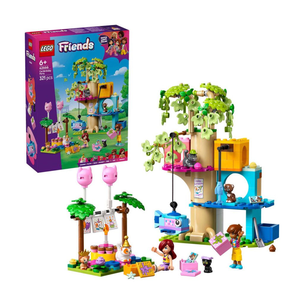 LEGO Friends 42666 Kattenverjaardagsfeestje en Boomhut bouwset met verpakking en accessoires