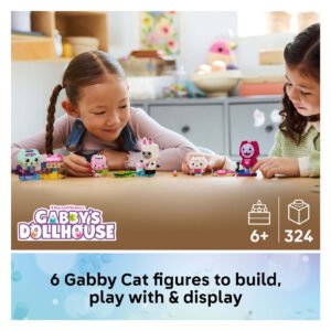 Kinderen spelen met LEGO Gabby's Poppenhuis kattenfiguren en bouwset