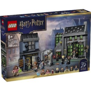 Schuine weergave van LEGO Harry Potter Tovenaarswinkel 76471 doos voorkant