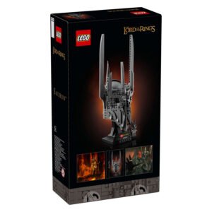 Achterzijde LEGO Icons Sauron helm bouwset verpakking