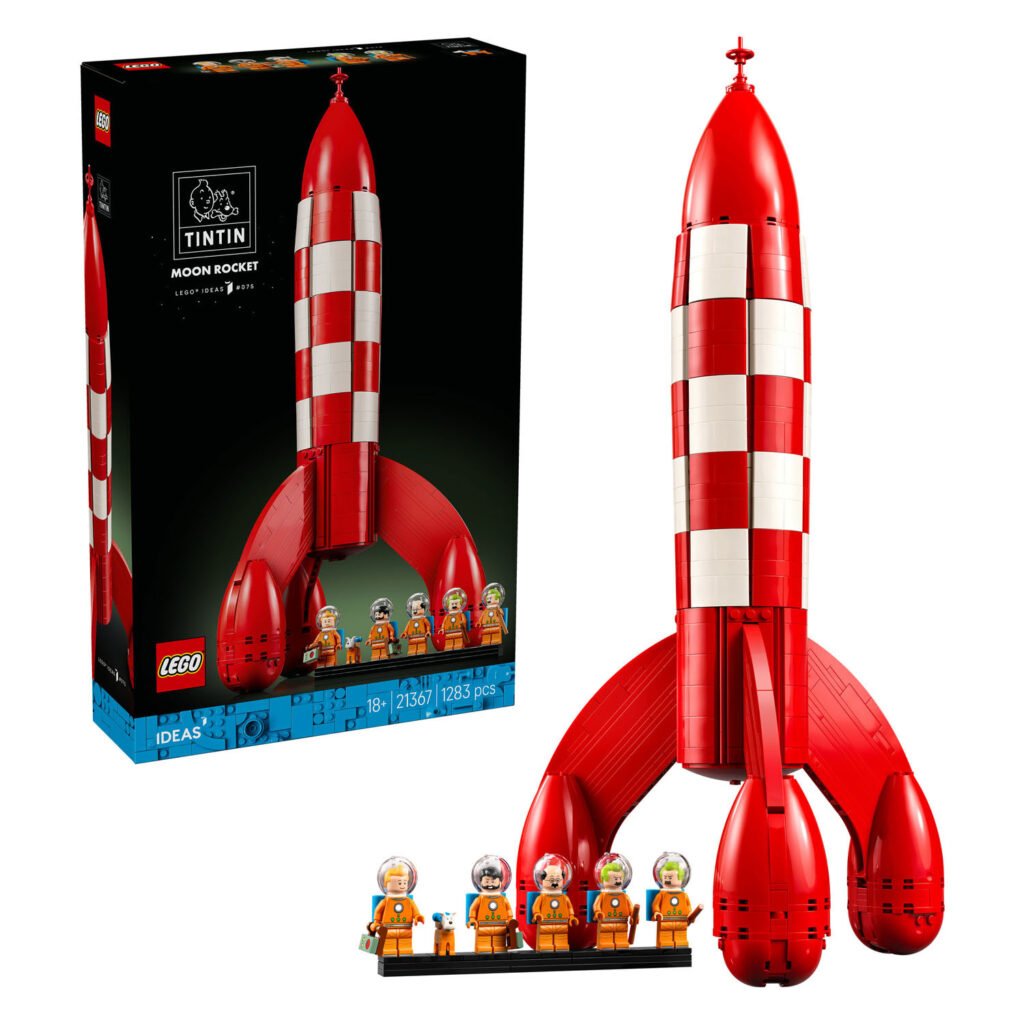 LEGO Ideas 21367 Tintin Maanraket compleet model naast originele doos