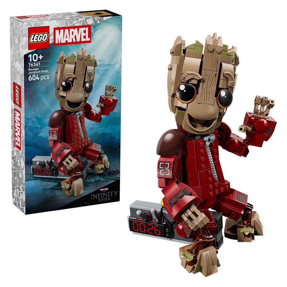 LEGO Marvel 76341 Groot in Ravager Jumpsuit met verpakking en bouwmodel