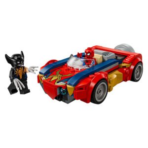 Spider-Man in LEGO Marvel auto tegenover Venomized Wolverine