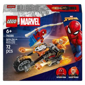 Vooraanzicht verpakking LEGO Marvel Spider-Man vs Ghost Rider motorfiets 76335