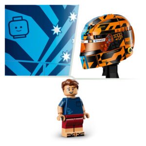 LEGO McLaren F1 helm details met blauwe en oranje racekleuren
