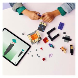 Kind bouwt LEGO Minecraft Nether & End Portaal Reis met bouwinstructies