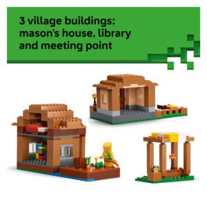 Drie dorpsgebouwen uit LEGO Minecraft Oproeper Dorpsaanval
