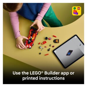Kind bouwt LEGO Ferrari 499P met LEGO Builder app instructies