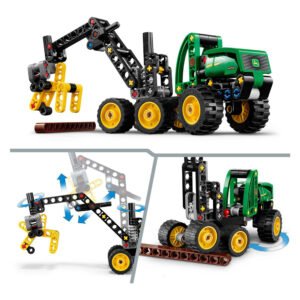Functies van de LEGO Technic John Deere 1470H houtoogstmachine met beweegbare grijparm
