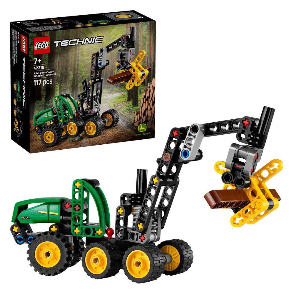 LEGO Technic 42218 John Deere 1470H Houtoogstmachine model met productverpakking