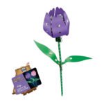 Metalen paarse tulp bouwpakket met groene steel en bladeren Metalen Bouwset Tulp