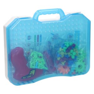 Magic Plate opbergkoffer gevuld met bouwonderdelen en speelgoedboormachine