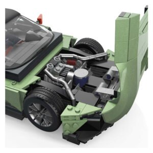 Motorruimte van de MEGA Hot Wheels Aston Martin Vulcan met bouwdetails onder de motorkap
