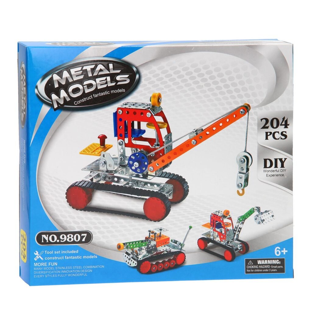 Metal Models metalen constructieset 204 onderdelen met hijskraan bouwmodel Constructieset takelwagen