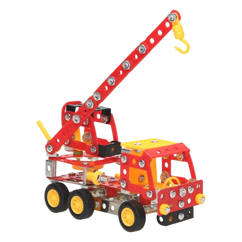 Metalen speelgoed kraanwagen bouwmodel schuin van voren Constructieset Kraanwagen