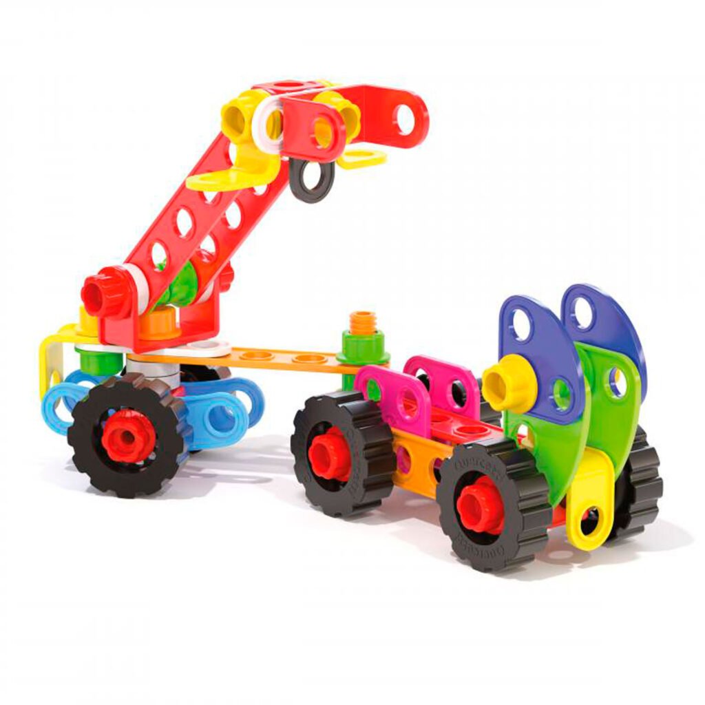 Quercetti Tecno Jumbo Toolbox bouwmodel hijskraan op wielen Quercetti Tecno Jumbo met Opbergbox