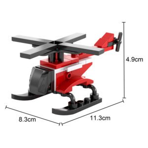 Rode bouwstenen brandweerhelikopter met afmetingen 11,3 x 8,3 x 4,9 cm