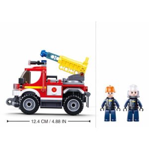 Sluban brandweerwagen bouwset met twee brandweer minifiguren en afmetingen