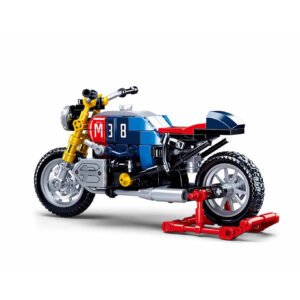 Sluban M38 bouwset café racer motor op paddockstand