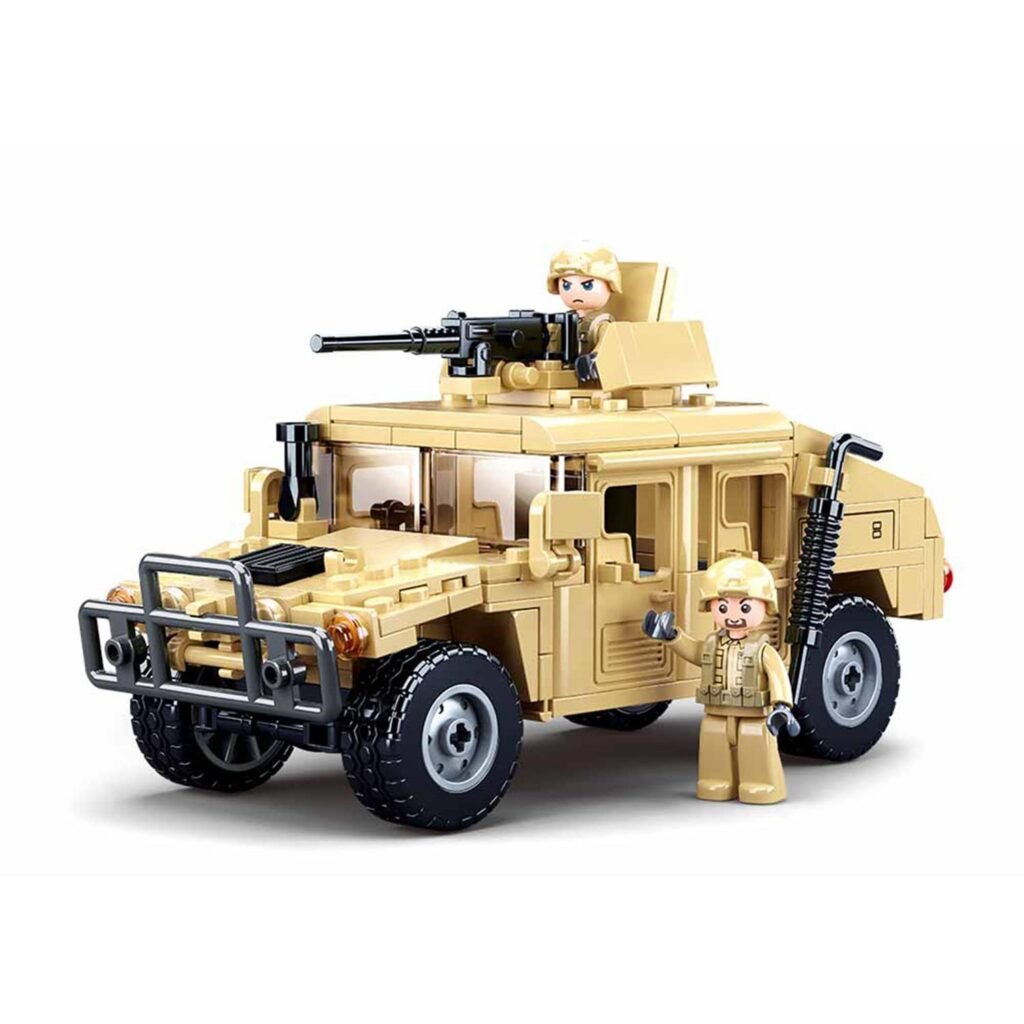 Sluban militaire Humvee bouwset met soldaten en draaibaar machinegeweer Sluban Army - Gevechtsoff-roader