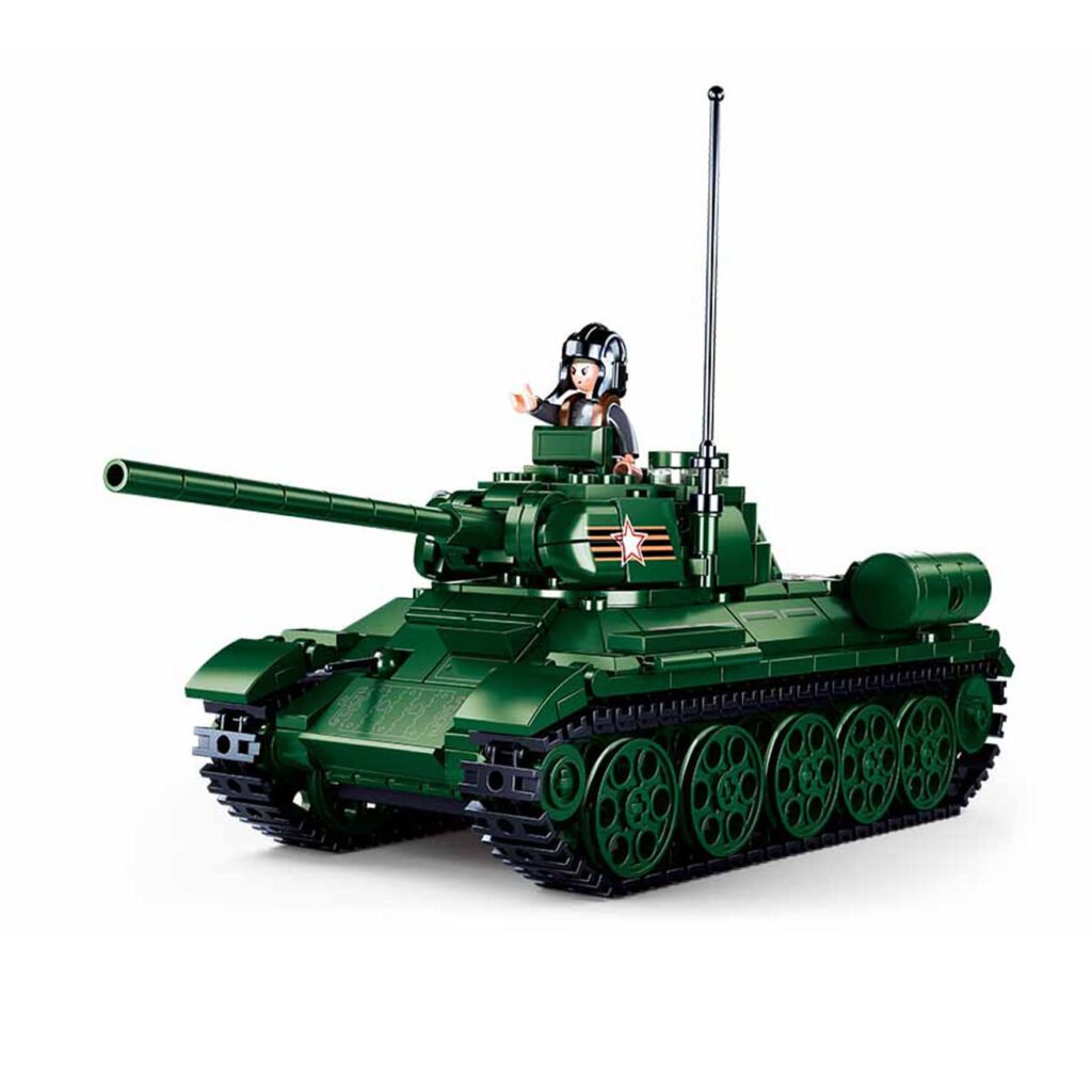 Sluban ModelBricks T34-85 tank bouwpakket met bestuurder minifiguur Sluban Medium Tank Groen