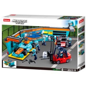 Sluban Racing Team bouwset verpakking met racegarage en accessoires