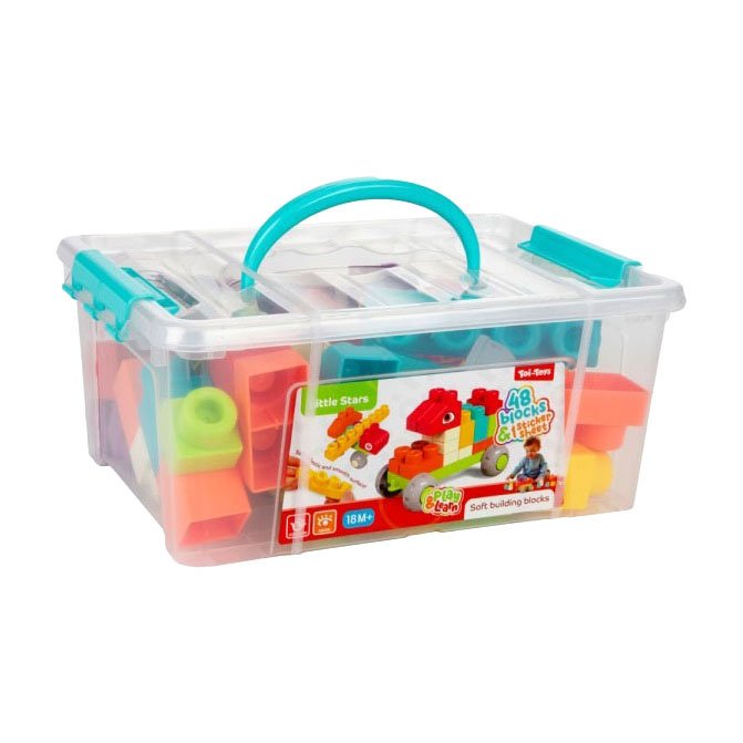Opbergbox met 48 grote bouwblokken voor baby's en peuters Little Stars Soft Bouwstenen in Opbergbox