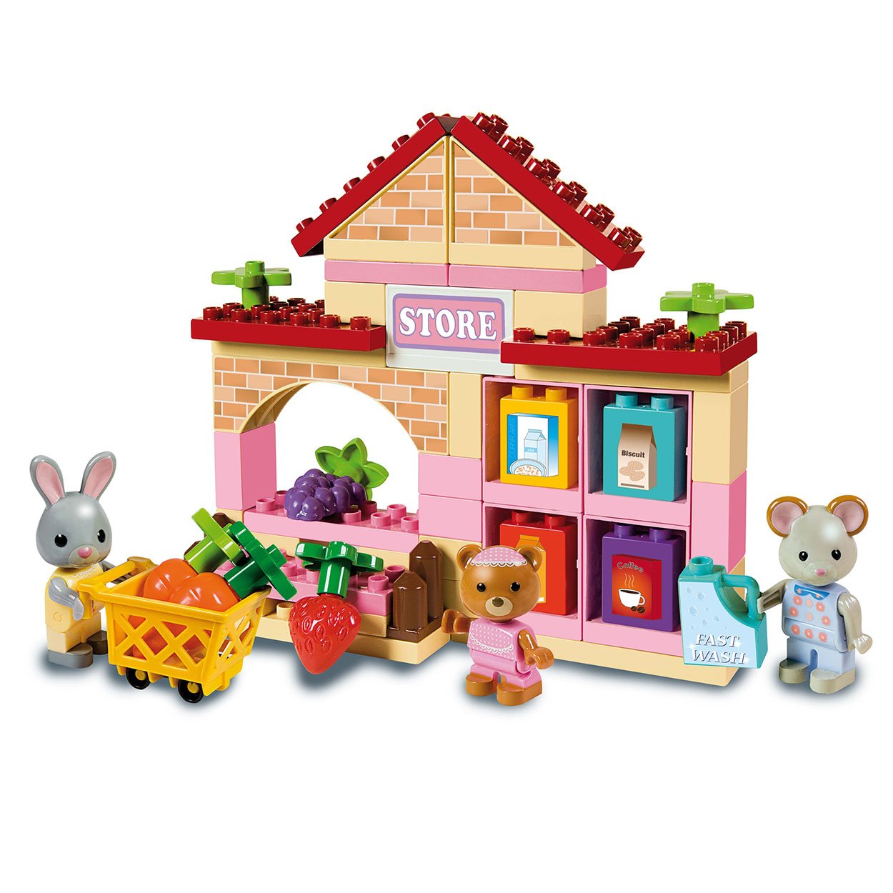 unico-plus-winkel-speelset-dierenfiguren-bouwstenen Unico Plus winkel speelset met dierenfiguren en kleurrijke bouwstenen Unico Maximilian Families Supermarkt