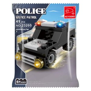 Verpakking van mini politieauto bouwblok set met 41 onderdelen