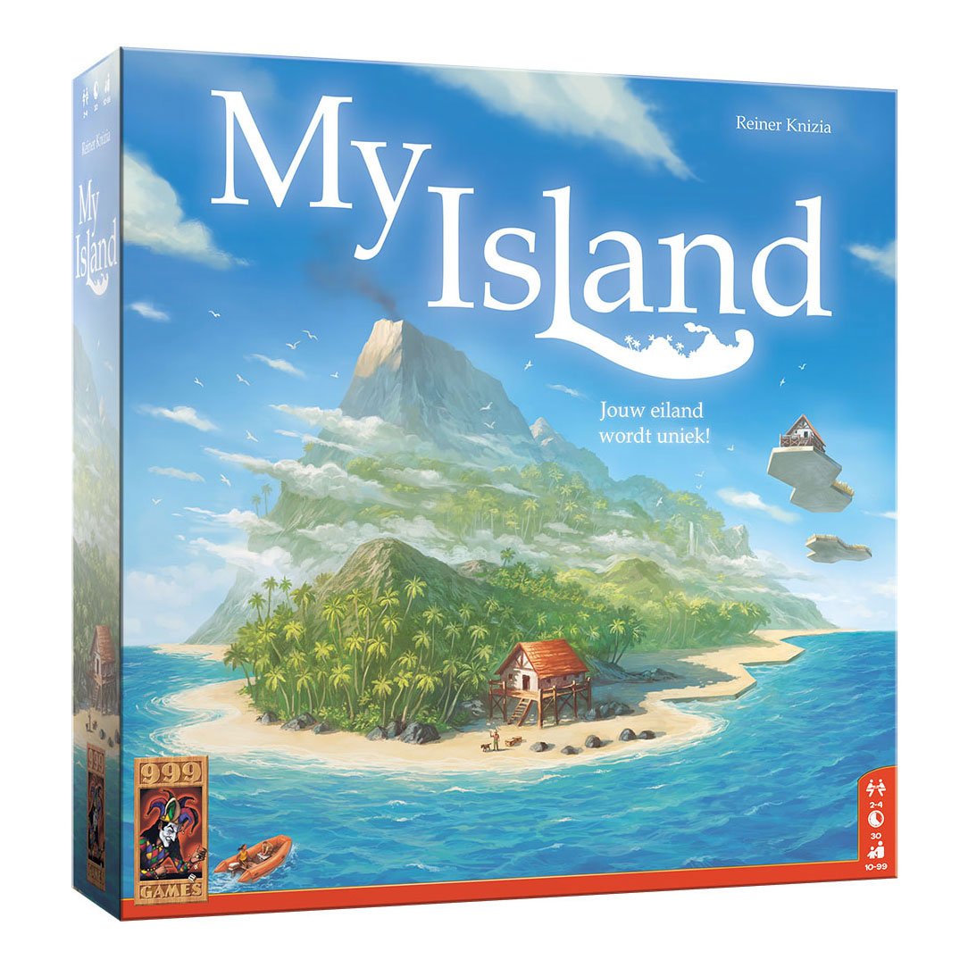 999-games-my-island-bordspel-doos-tropisch-eiland Doos van het bordspel My Island met illustratie van een tropisch eiland 999 Games My Island - Bordspel