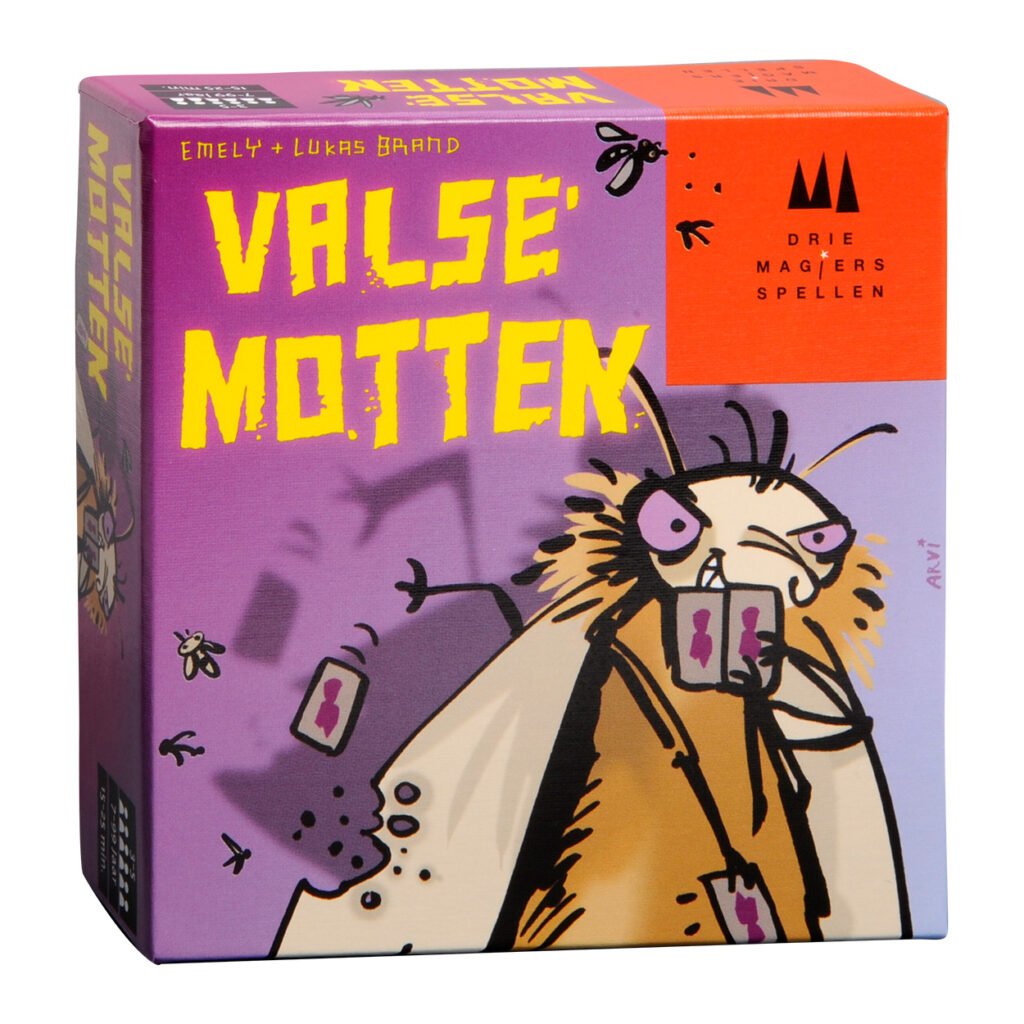 Valse Motten kaartspel van Drie Magiërs Spellen in paarse speldoos 999 Games Valse Motten