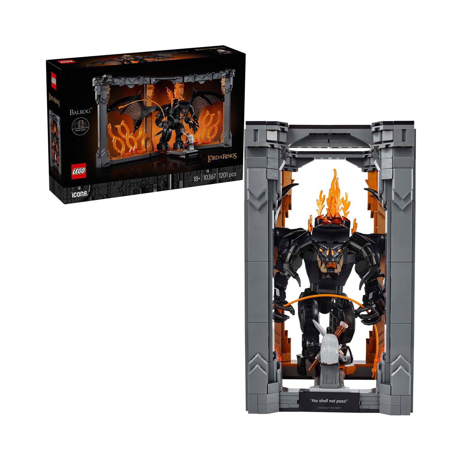 lego-icons-lord-of-the-rings-balrog-boekensteun-complete-set-verpakking LEGO Icons 10367 Boekensteun The Lord of the Rings Balrog boekensteun complete set met verpakking
