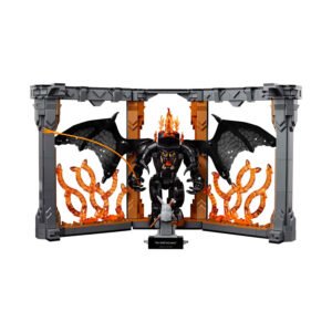 LEGO Balrog boekensteun opengevouwen met Gandalf tegenover monster