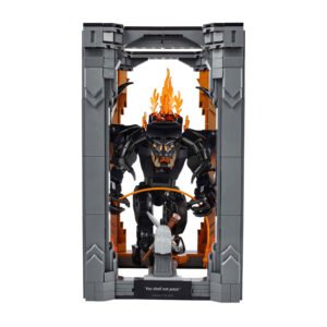 LEGO Balrog boekensteun voorkant met poort en vlammend decor