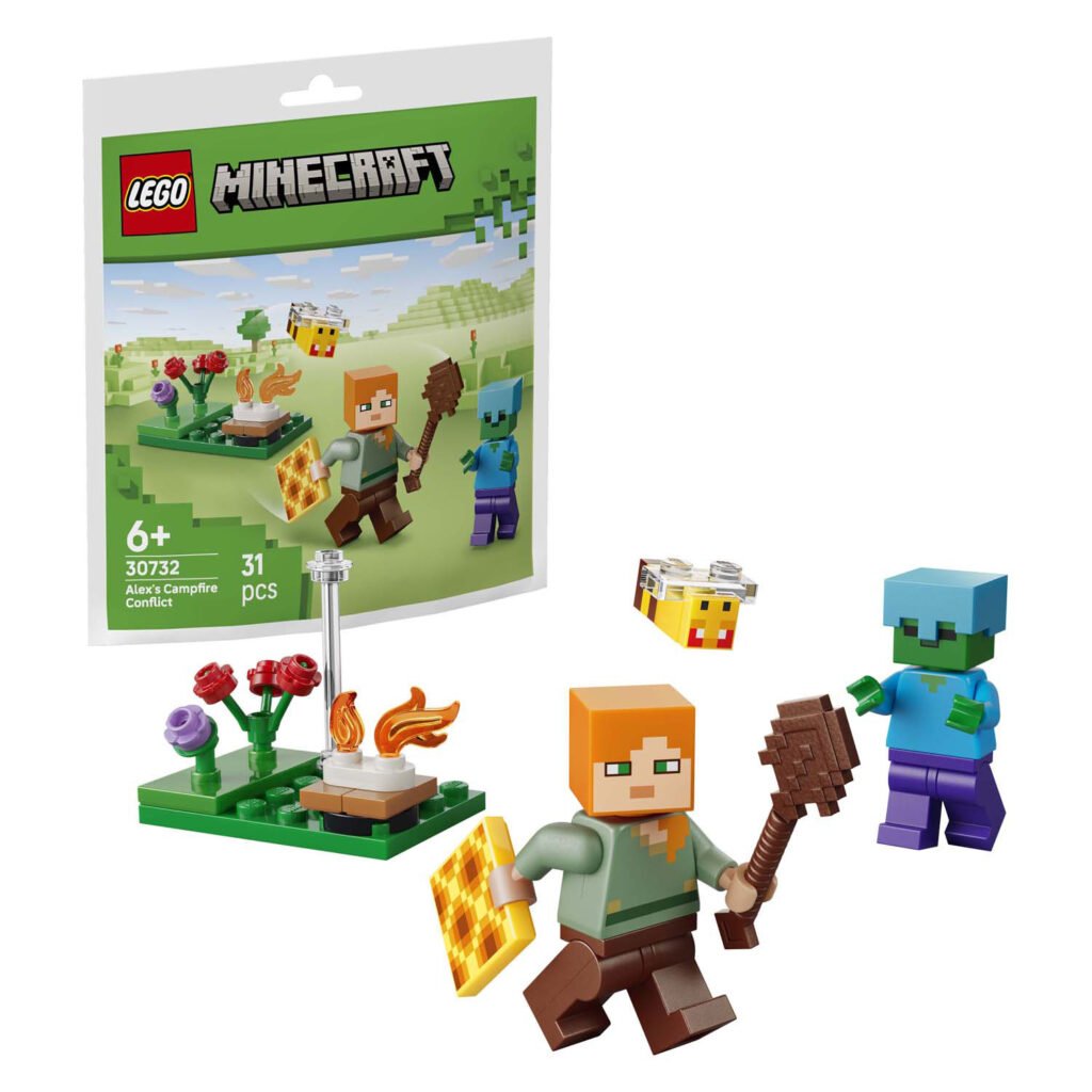 LEGO Minecraft 30732 Alex en de Strijd bij het Kampvuur met polybag, Alex, zombie, bij en kampvuur