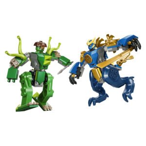 Close-up van de mecha's uit LEGO NINJAGO Jay's Drakenmechastrijd