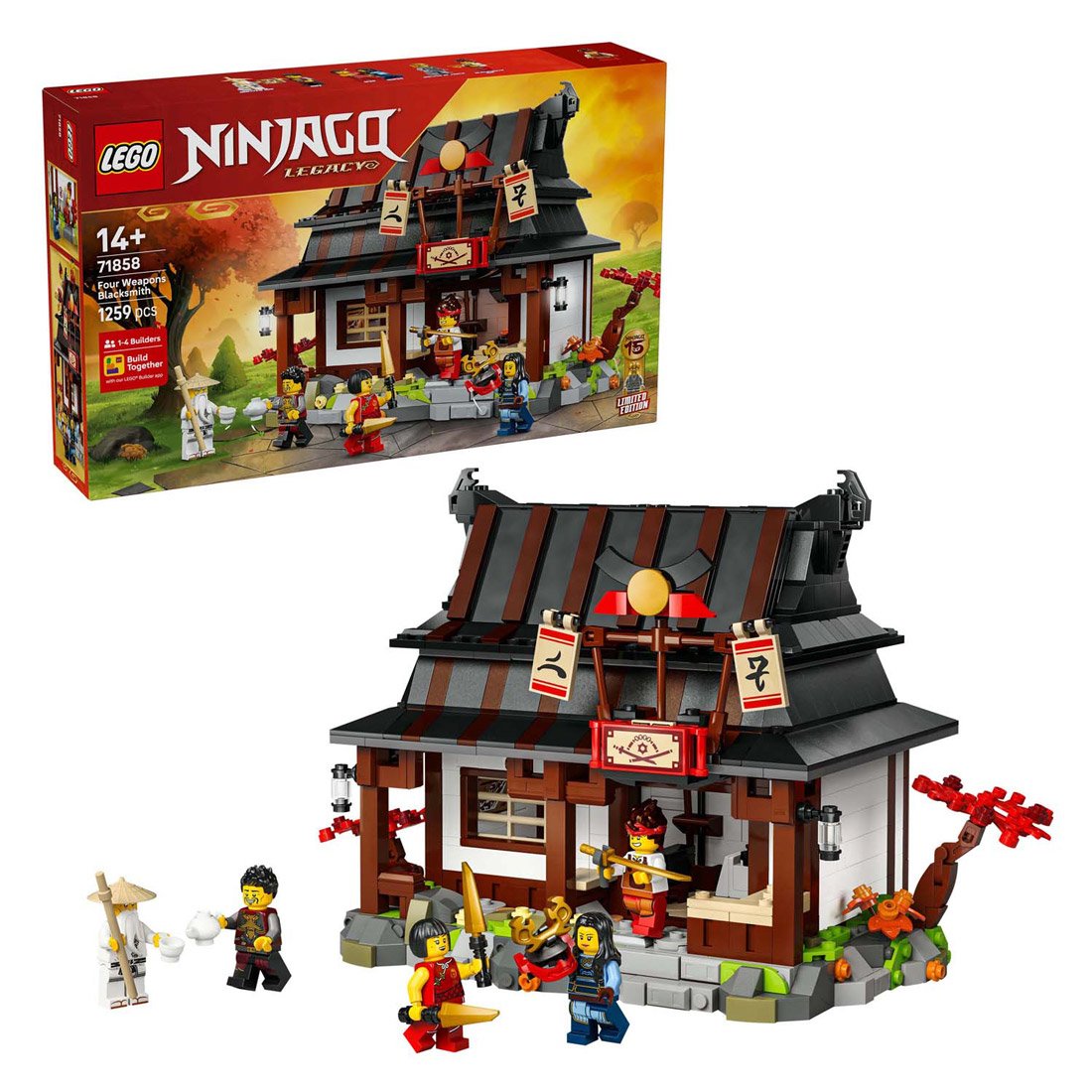 lego-ninjago-71858-smederij-van-de-vier-wapens-bouwset-met-verpakking LEGO NINJAGO 71858 15-jarig Jubileum: Smederij De Vier Wapens bouwset met verpakking