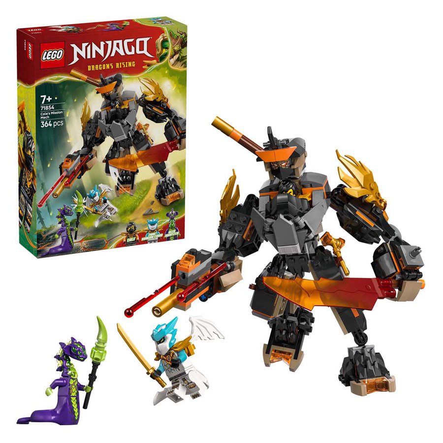 lego-ninjago-coles-missiemecha-71854-set-compleet-doos LEGO NINJAGO 71854 Cole's Missiemecha en Draak Zane met verpakking en accessoires