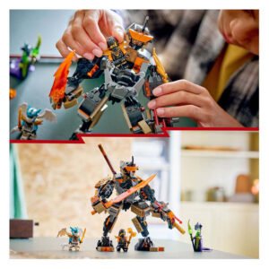 Kind speelt met LEGO NINJAGO Cole's Missiemecha 71854 en minifiguren