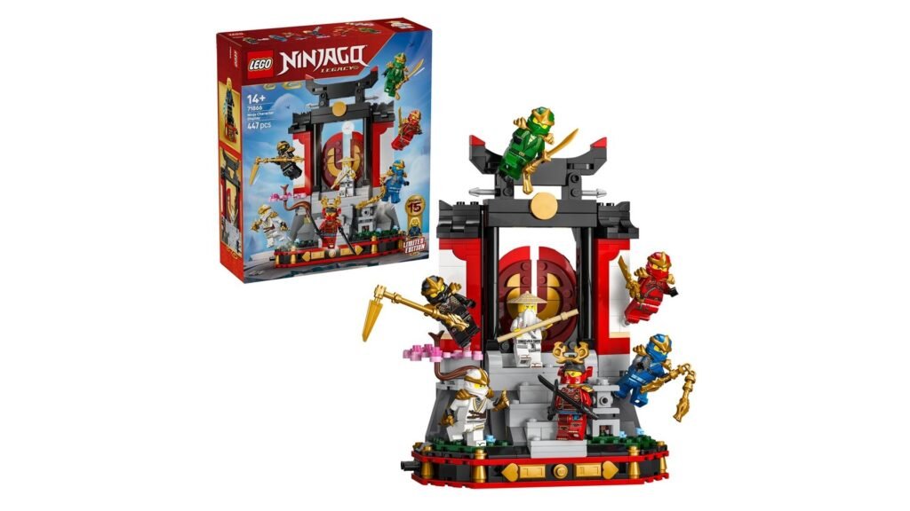 LEGO NINJAGO 71866 15-jarig jubileum: display met ninjapersonages en verpakking