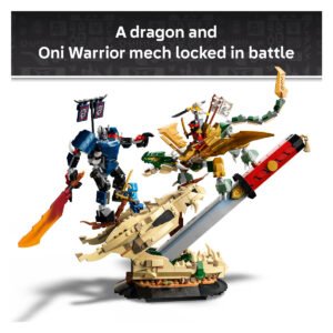 Draak en Oni Warrior in gevecht bij het LEGO NINJAGO drakenzwaard